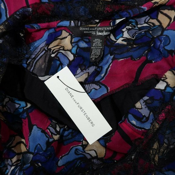 DIANE VON FURSTENBERG Size 12 Silk Suffolk Billy Rose Pink Lace Trim Dress NWT - Picture 7 of 7